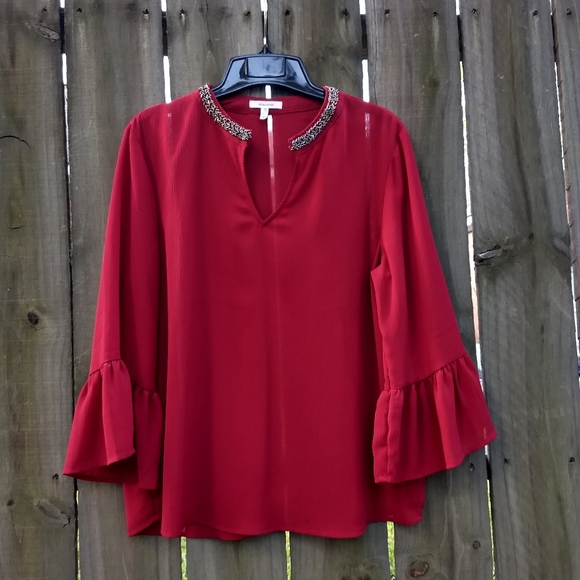 Red/Burgundy Maurice's Beaded Blouse/Top - Picture 2 of 6